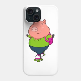 Pig at Inline skating with Roller skates Phone Case