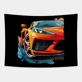 Amplify Orange C8 Corvette Graphic Big and Bold on Front and Back of T shirt Supercar Racecar C8 Corvette Tapestry