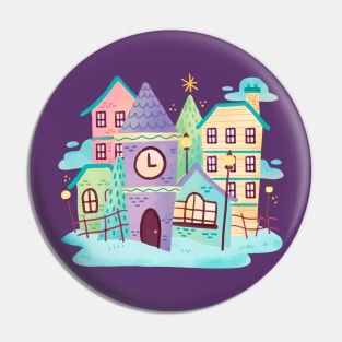 Watercolor Cute Town Scene Pin