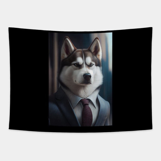 Adorable Husky Dog Wearing A Suit - Unique Wildlife Graphic For Fashion Lovers Tapestry by Whimsical Animals