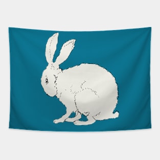 White Sitting Fluffy Rabbit Tapestry