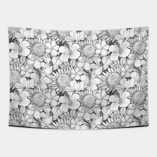 Black and White Flower Design Tapestry