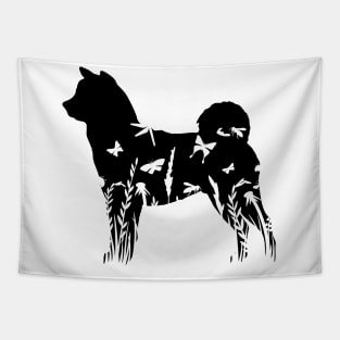 Floral Akita puppy silhouette flowers pattern Tapestry