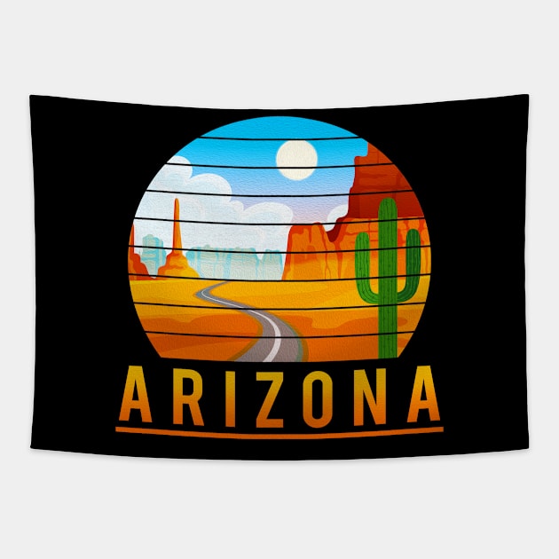 Arizona Desert Road and Saguaro Cactus Tapestry by Eyes4