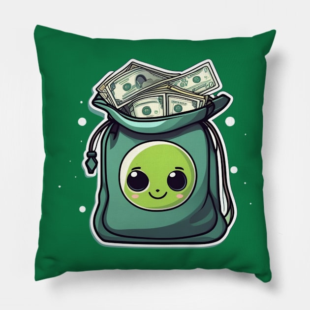 Cute alien on bag full of money Pillow by AhmedPrints