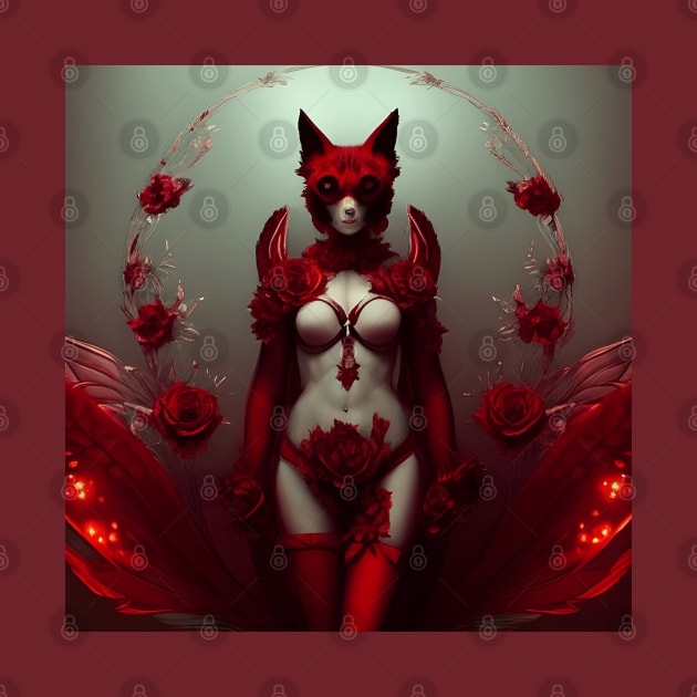 Red Floral Fox Vixen in Lingerie with Roses by Christine aka stine1