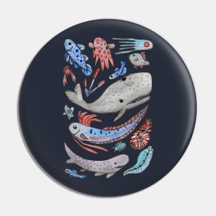 Deep Sea Fish and Creatures in Watercolor Pin