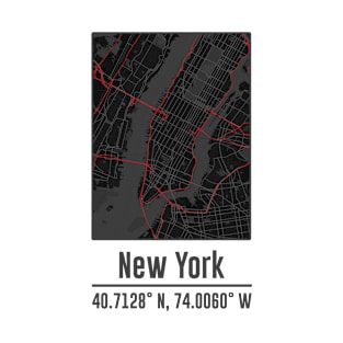 New York Minimalist city Map, RED AND BLACK New York MAP T-Shirt