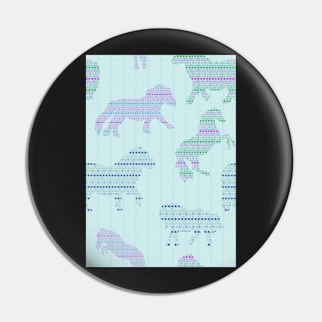 Shetland Fairisle Dancing Ponies - Light blue Pin by Juliewdesigns