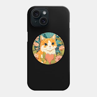 Bright Eyed Orange Kitty With Heart Filled Flowers - Cat Lover Phone Case