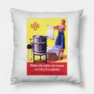 Vintage 1935 GERMANY Electric Washing Machine Advertisement Lithograph Art Pillow