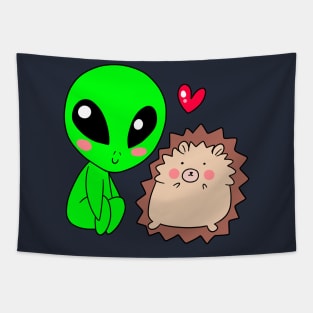 Alien Loves Hedgehog Tapestry