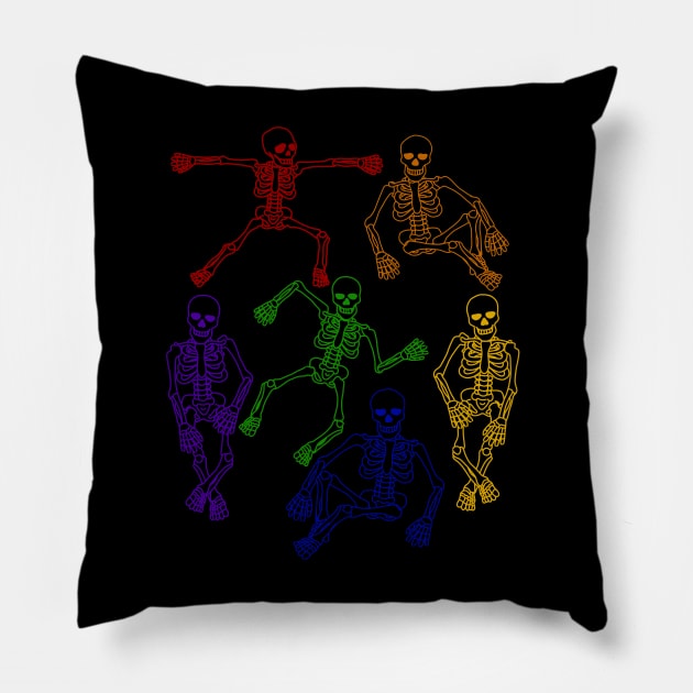 Rainbow Skeletons Pillow by Slightly Unhinged