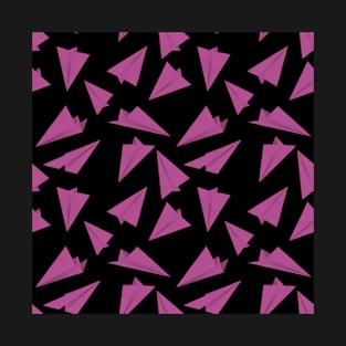 Paper Planes Pattern Pink Black T-Shirt