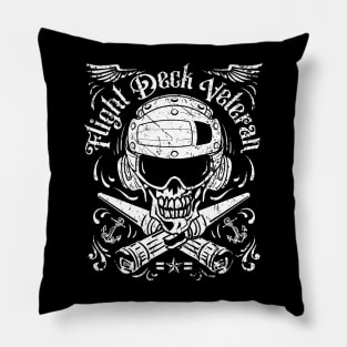 Naval Aviation Flight Deck Veteran Skull Vintage Distressed Pillow