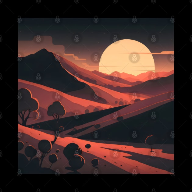 Stunning red landscape minimalist art by Spaceboyishere