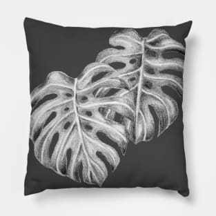 Black and White Monstera Leaves Pillow