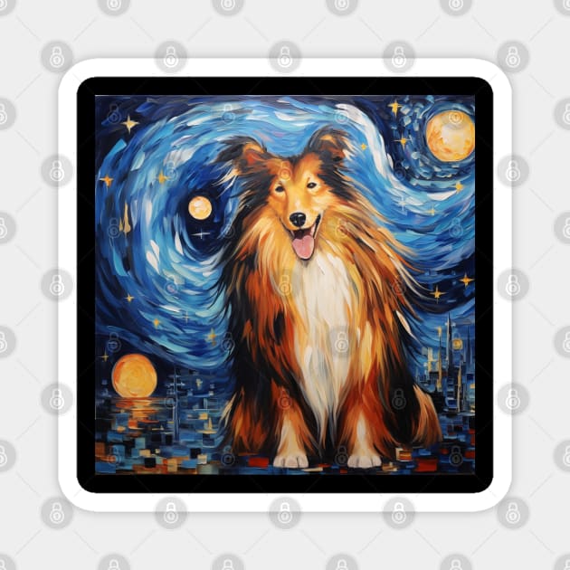 Rough Collie painted in Van Gogh Starry Night style Magnet by NatashaCuteShop