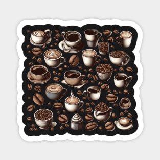 Coffee Cups and Beans Pattern Magnet