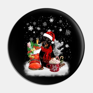 Winter Cup Santa Black Dachshund Merry Christmas Pin