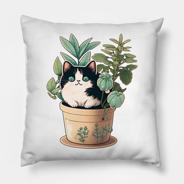 Black Cat and Plants Pillow by larfly