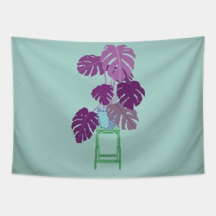 Monstera Plant Pixel art Tapestry