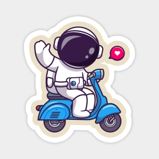 Cute Astronaut Riding Scooter Cartoon Magnet