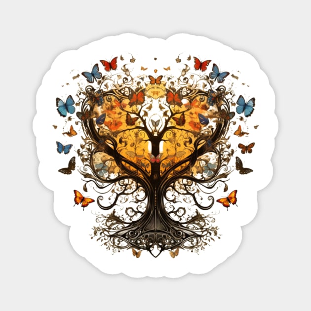 Butterfly Tree of Life Heart From a Branch Insect Animal Lover Gift Magnet by Positive Designer