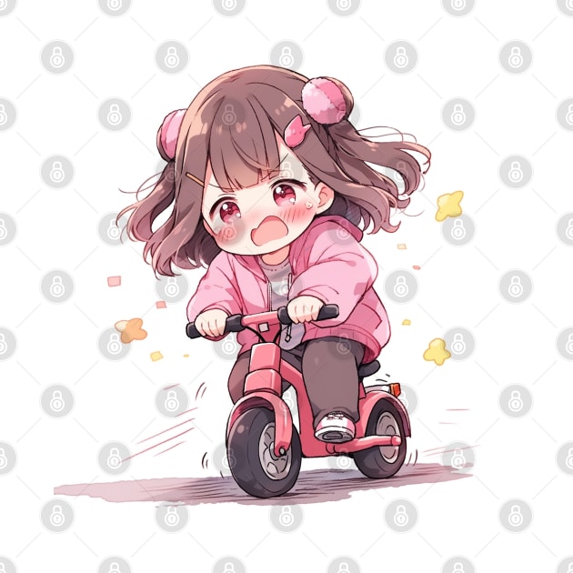 Chibi girl ride a bike by WabiSabi Wonders