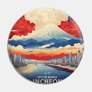 Incheon South Korea Starry Night Travel Tourism Retro Vintage Pin