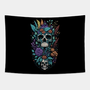 Floral Elegance in Death - Botanical Skull Tapestry