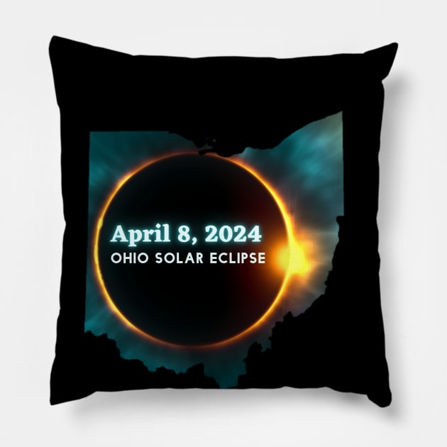 Ohio Solar Eclipse 2024 Pillow by Little Duck Designs