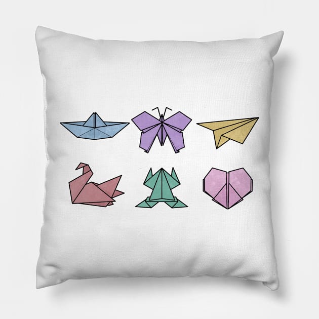 Colorful Origami Figures Pillow by peachycrossing