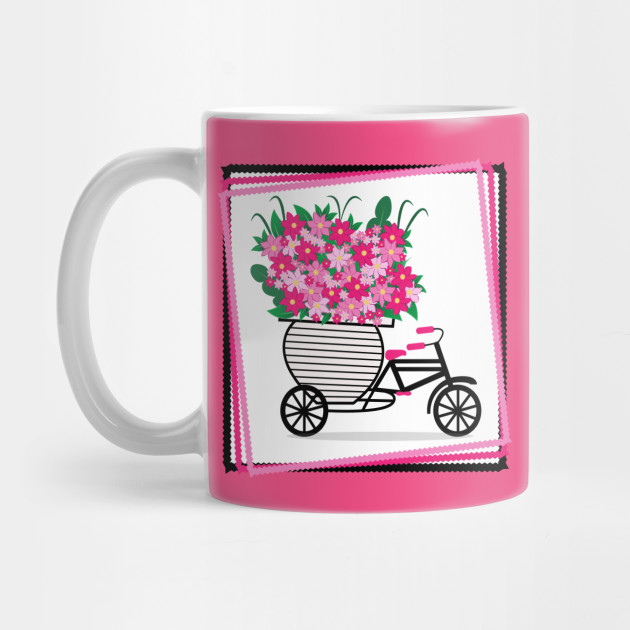 Vintage Floral Tricycle Bike Flower Basket In Pink Mug by Isma Saleem at TeePublic