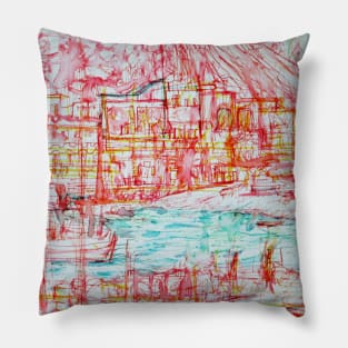 PORT TOWN PAINTING Pillow