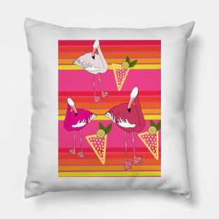 Flamingo Cocktails at Sunset on Pink ' Pillow