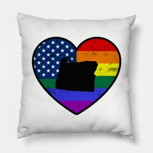 Oregon United States Gay Pride Flag Heart Pillow