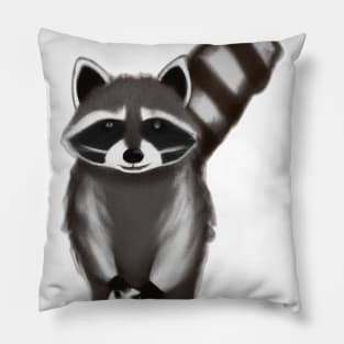 Cute Raccoon Drawing Pillow