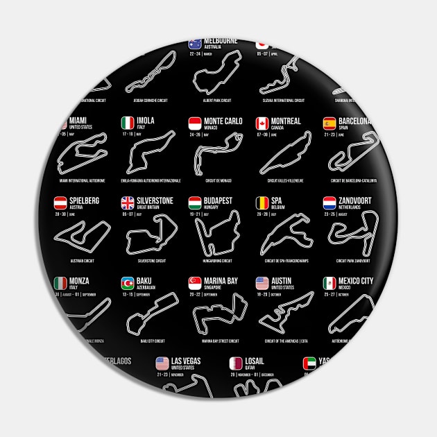 Calendar 2024 Formula Racing Tracks (B&W) Pin by RaceCarsDriving