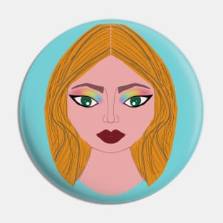 Beautiful Blonde Girl With Colorful Eye Shadow Graphic Design Pin