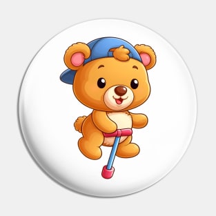 Cute Bear Jumping With a Pogo Kawaii Pin