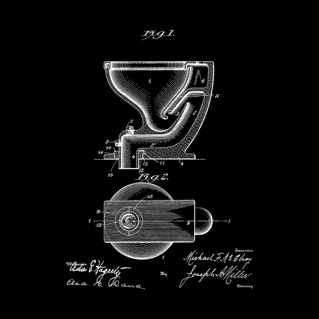 Toilet Closet Vintage Patent Hand Drawing by TheYoungDesigns