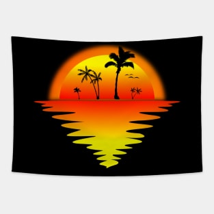 Sunset Silhouette Beach Palm Tree Summer Lover Tapestry