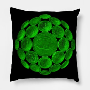 Green USA Twenty Dollars Coin - Surrounded by other Coins on a Ball Pillow