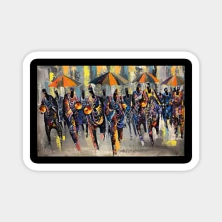 African Artwork, African People, Music and Dancing Magnet
