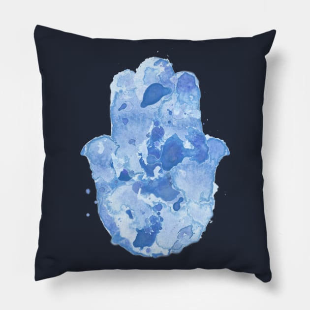 Blue Watercolor Hamsa - Evil Eye Protection Pillow by JMM Designs