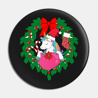 Unicorn Christmas Wreath Pin