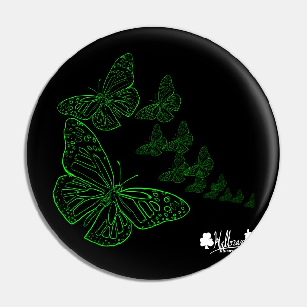 Green Monarch Butterflys Cerebral Palsy Awareness Pin by Halloran Illustrations