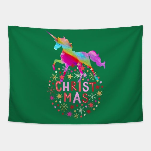 Christmas rainbow unicorn horse (holiday wreath) Tapestry by PersianFMts