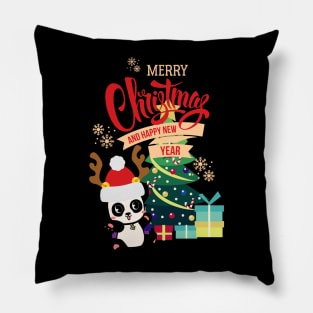 Cute Happy Panda Receives Many Christmas Gifts Pillow